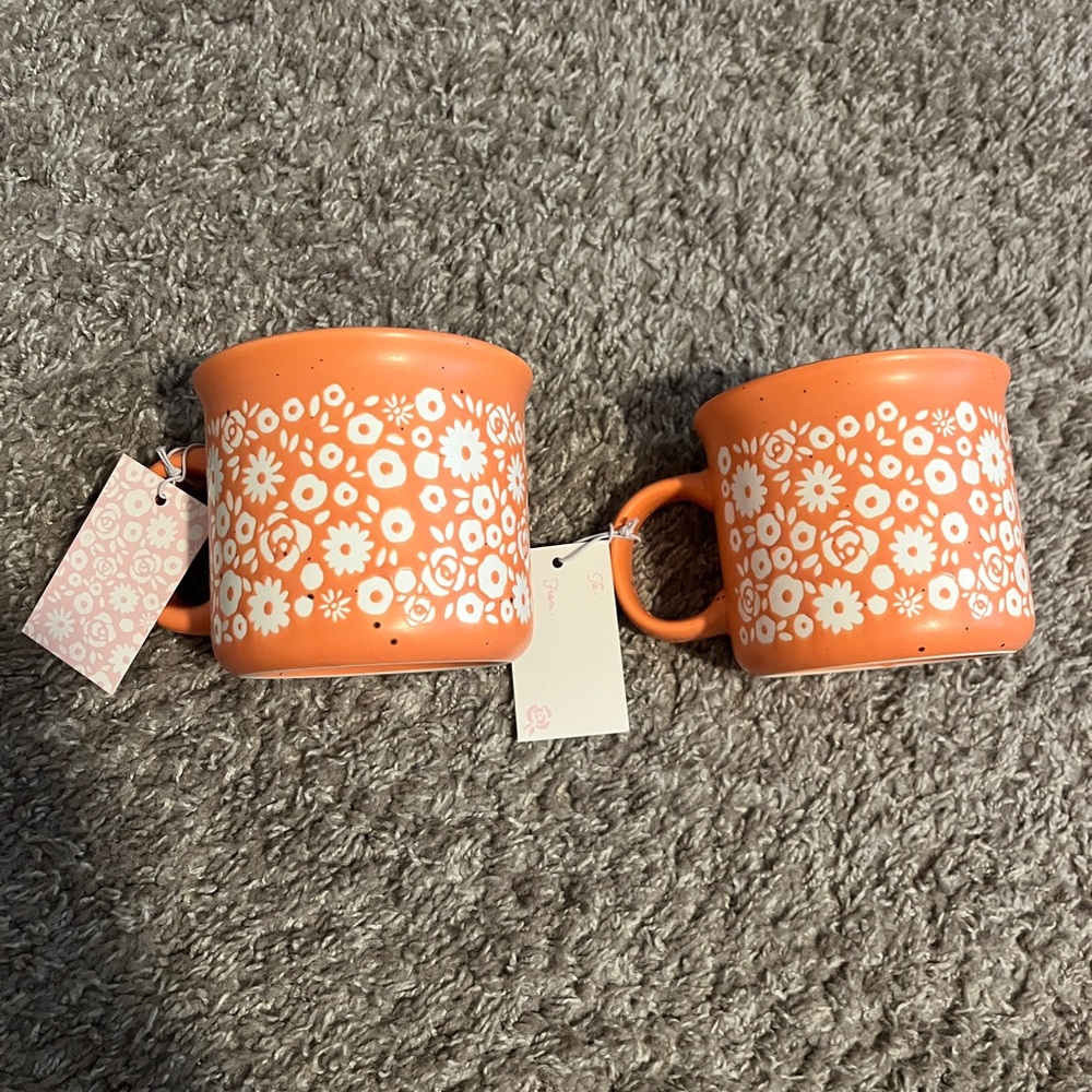 Orange Floral Mug Set